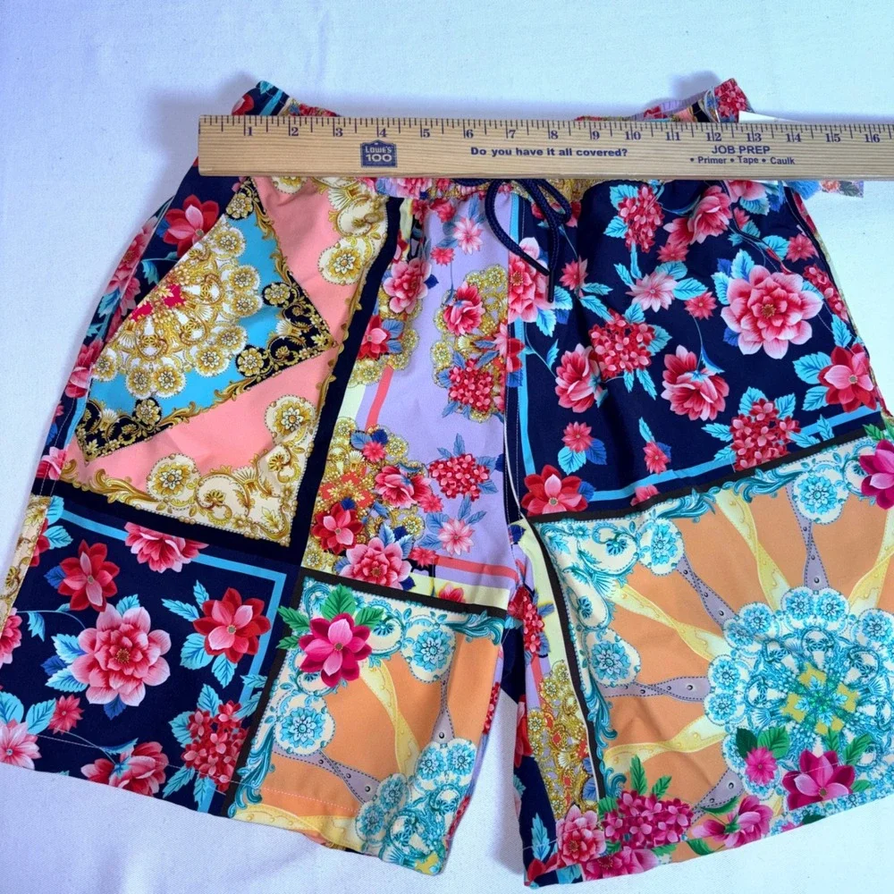 Johnny Was Swim Shorts XS Multicolor New Patchwork Floral Baroque CSW2222-Y